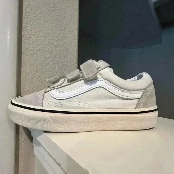 Unisex Vans Off The Wall 721356 Gray White Shoes Hook & Loop Closure Sneakers 4Y - Picture 3 of 9